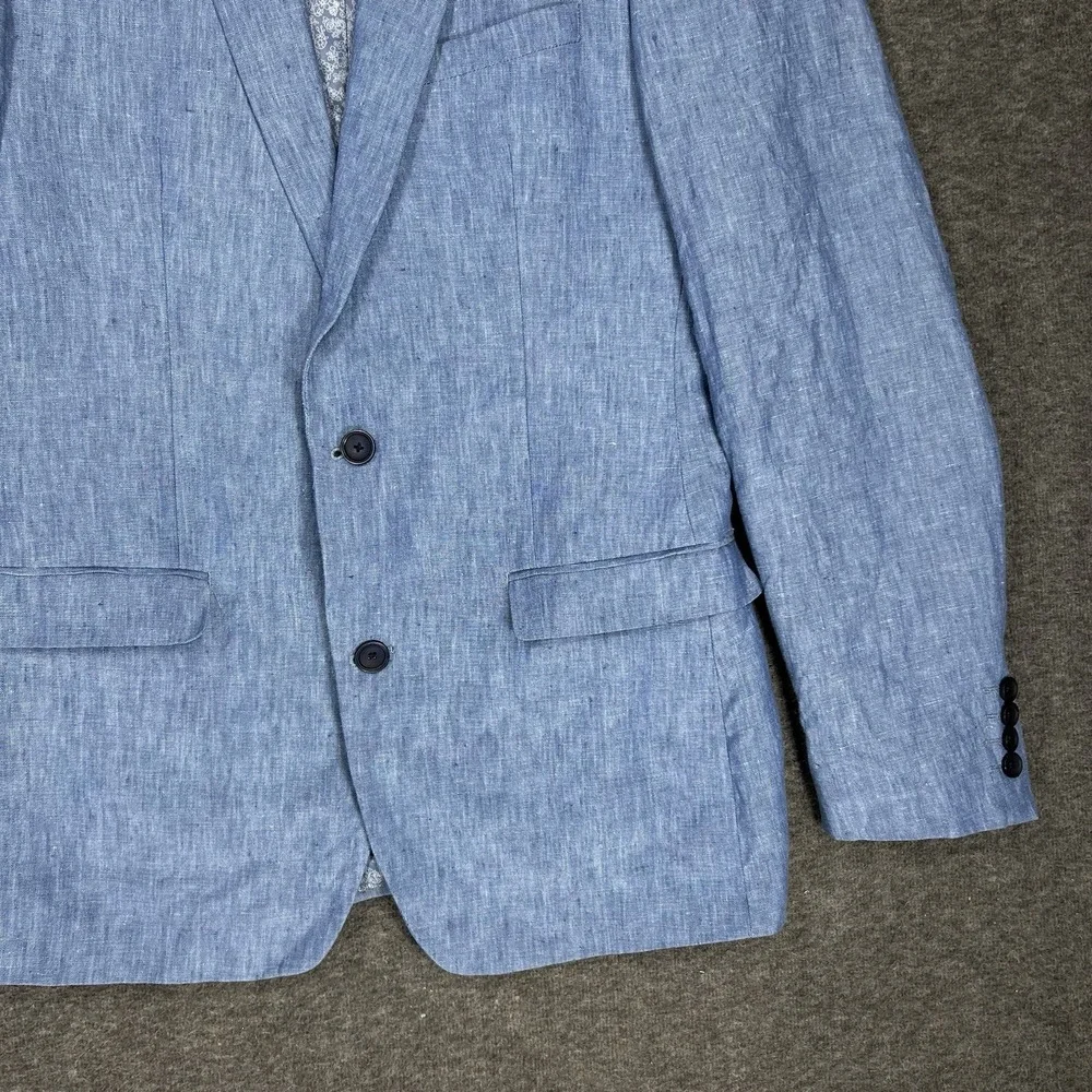 100% Linen Blazer Jacket Men's 38L Blue Slim Fit Bar III Beach Wedding Summer